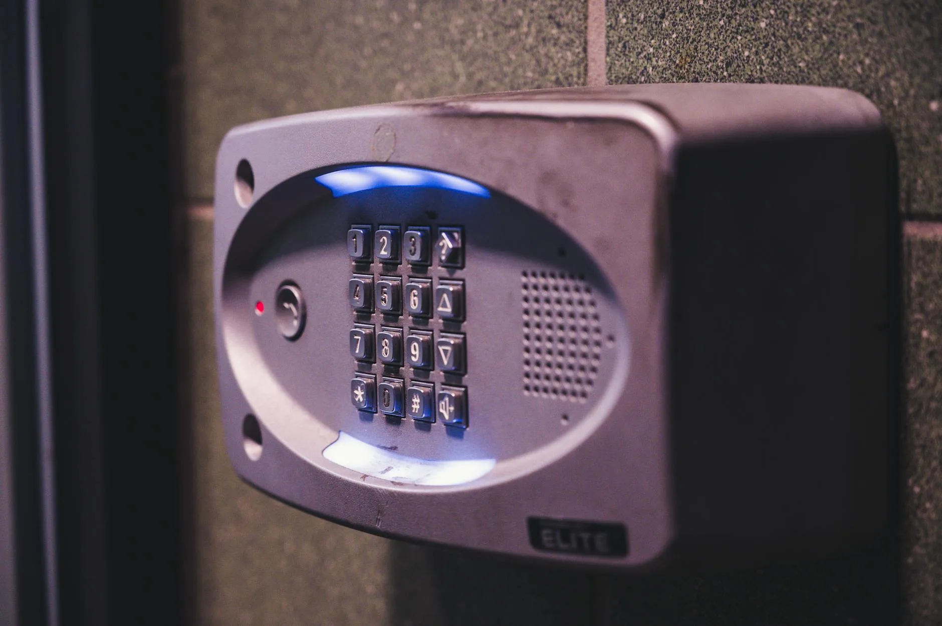 Smart home security setup with digital lock on front door